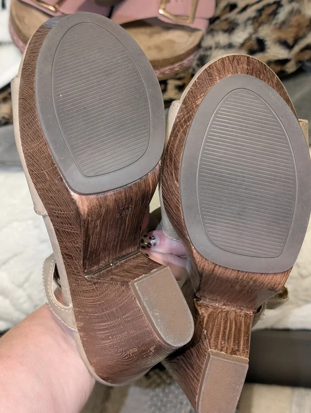 Guess Taupe Suede Platform Peep-Toe Slingback Heels